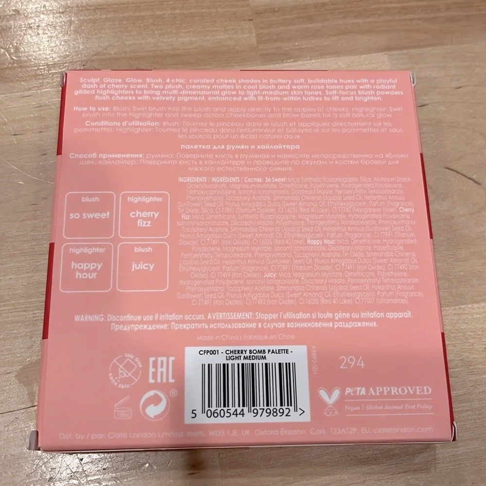 CIATÉ LONDON Cherry Bomb Blush and Highlighter Palette in Light Medium